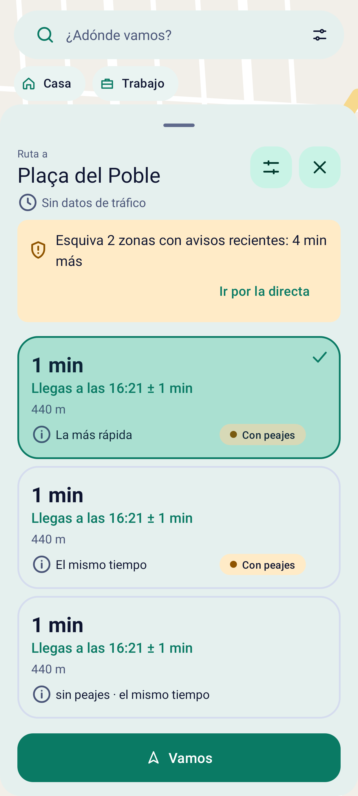 Una ruta que evita las zonas rojas de noche, tema claro